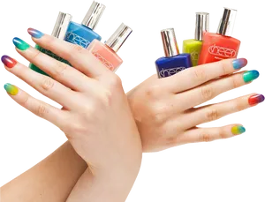 Colorful Nail Polish Display PNG Image