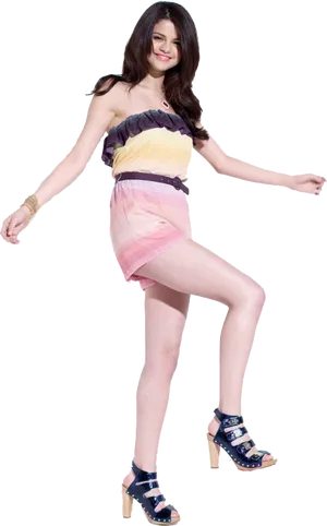 Colorful Outfit Female Celebrity Pose PNG Image