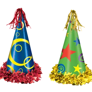 Colorful Party Hats Isolatedon Black PNG Image