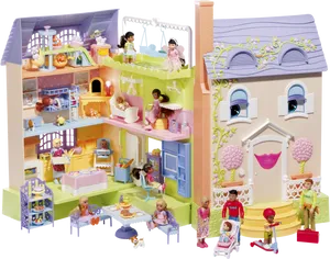 Colorful Plastic Dollhousewith Figuresand Furniture PNG Image