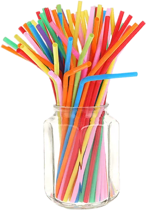 Colorful Plastic Strawsin Glass Jar PNG Image