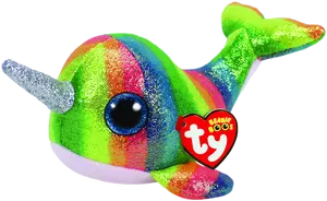 Colorful Plush Narwhal Toy PNG Image