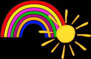Colorful Rainbowand Sun Illustration PNG with transparent background