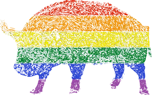 Colorful Rhino Silhouette Rainbow Background PNG Image