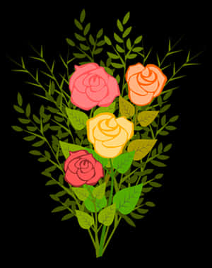 Colorful_ Roses_ Bouquet_ Vector PNG image with transparent background