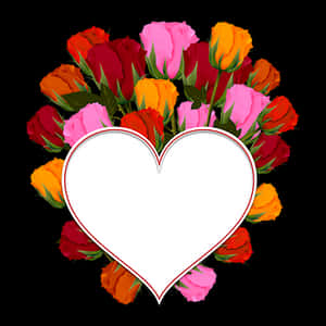 Colorful Roses Heart Frame PNG image with transparent background