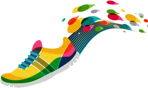 Colorful Running Shoe Artwork PNG Image