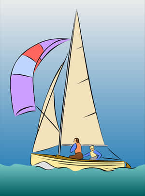 Colorful Sailboat Cartoon Illustration PNG image with transparent background