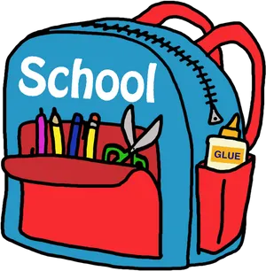 Colorful School Backpack With Supplies PNG Image