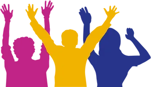 Colorful Silhouettes Cheering Crowd PNG Image