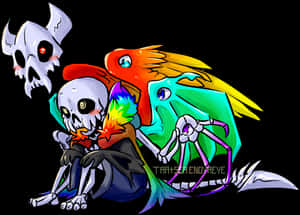 Colorful Skeletonand Creature Art PNG image with transparent background