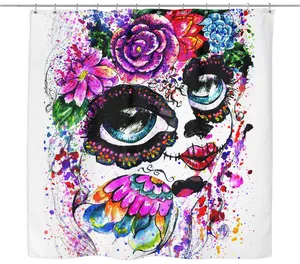 Colorful Skull Artwork Shower Curtain PNG Image