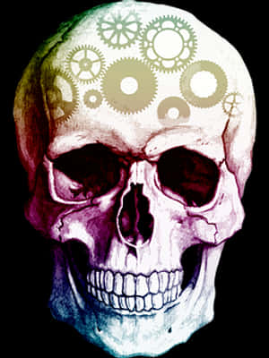Colorful Skullwith Gears Graphic PNG image with transparent background