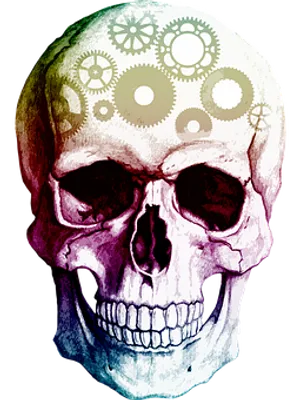 Colorful Skullwith Gears Graphic PNG Image