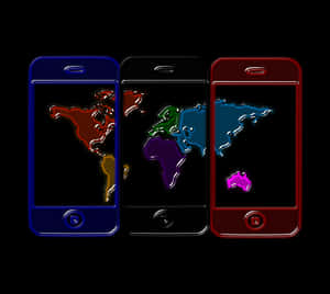 Colorful Smartphones World Map Concept PNG image with transparent background