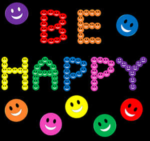 Colorful Smiley Face Happy Text PNG image with transparent background