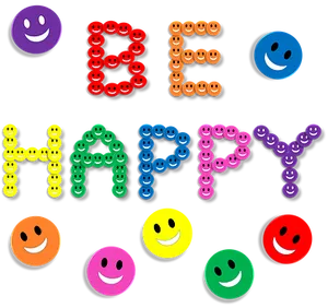 Colorful Smiley Face Happy Text PNG Image