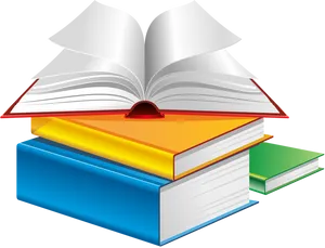 Colorful Stacked Books Graphic PNG Image