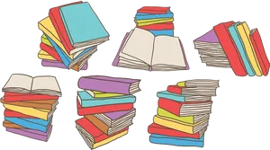 Colorful Stacked Books Illustration PNG Image