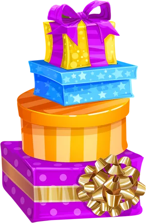 Colorful Stacked Gift Boxes PNG Image