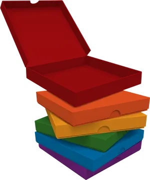 Colorful Stacked Pizza Boxes PNG Image