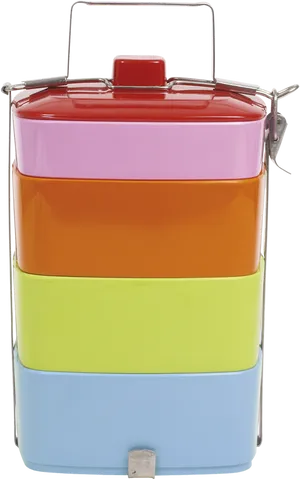 Colorful Stacked Tiffin Box PNG Image