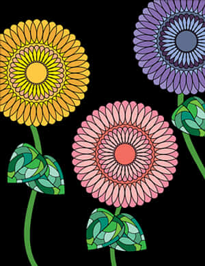 Colorful_ Stylized_ Flowers_ Vector PNG image with transparent background