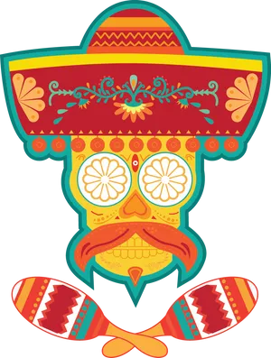 Colorful Sugar Skull Illustration PNG Image