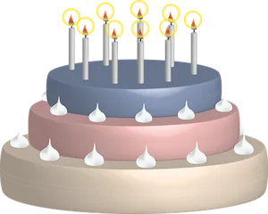 Colorful Tiered Birthday Cake Illustration PNG Image