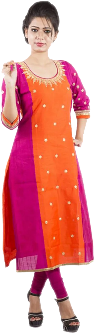 Colorful Traditional Kurti Design PNG Image