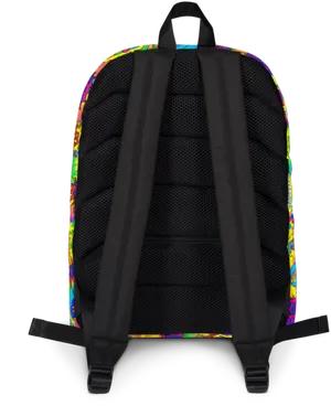 Colorful Trim Black Backpack Rear View PNG Image