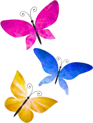 Colorful Trio Butterflies Art PNG Image