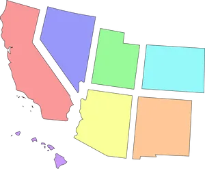 Colorful U S West Coast States Outline PNG Image