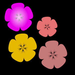 Colorful Vector Flowerson Black Background PNG image with transparent background