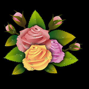 Colorful Vector Roses Illustration PNG image with transparent background