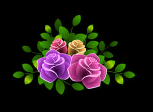 Colorful Vector Roseson Black Background PNG image with transparent background