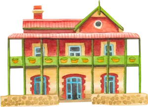 Colorful Watercolor Dollhouse Illustration PNG Image