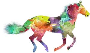 Colorful Watercolor Horse Artwork PNG Image