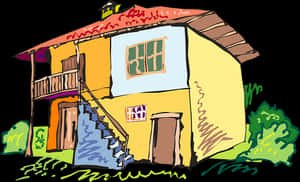 Colorful Yellow House Illustration PNG with transparent background