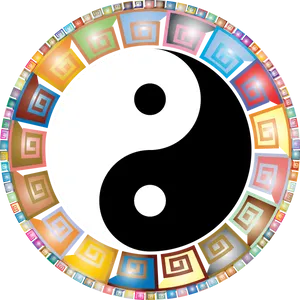 Colorful Yin Yang Symbolwith Decorative Border PNG Image