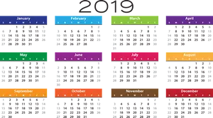 Colorful2019 Calendar Overview PNG Image