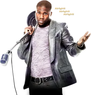 Comedianwith Microphoneand Catchphrase PNG Image