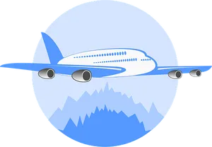 Commercial Airplane Over Mountains Vector PNG Image