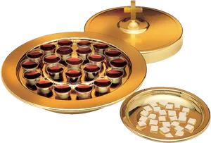 Communion Elements Golden Vessels PNG Image