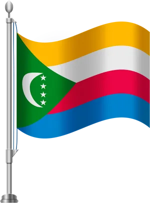 Comoros Flag Wavingon Pole PNG Image