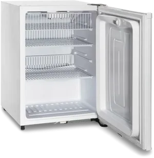 Compact White Refrigerator Open Door PNG Image