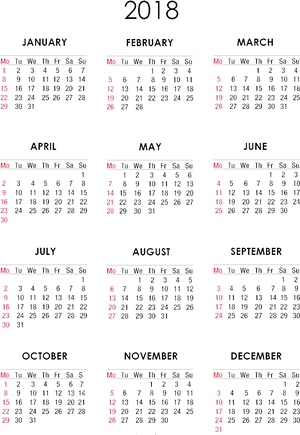 Complete2018 Calendar Clipart PNG Image