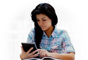 Concentrated Student Studyingwith Tablet PNG Image