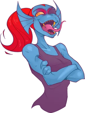 Confident Blue Creature Artwork PNG Image