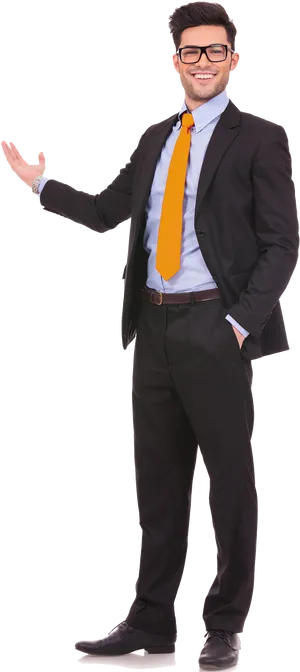 Confident Businessman Gesturing Welcome PNG Image